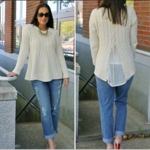 [cabi 3157] cream lace back sweater